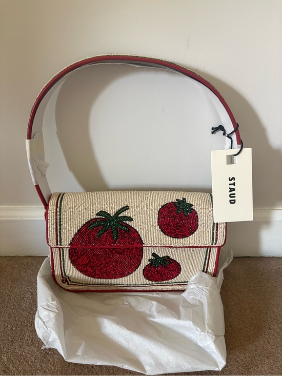 STAUD Handbags - NWT STAUD Red and Cream Beaded Tomato Shoulder Bag